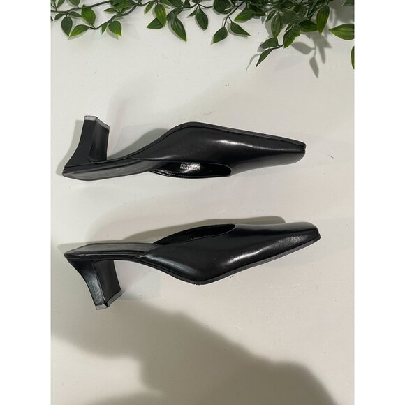 Etienne Aigner Womens Square Toe Black Leather Mules Size 7M - Picture 9 of 12